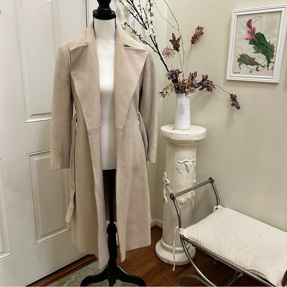 Cashmere belted tie only long bone ecru old Hollywood glam formal scandal coat - Picture 4 of 15